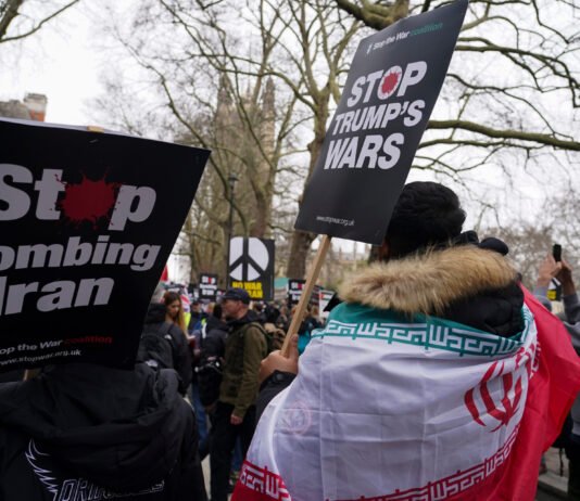 Protesters marched in protest against the US and Israeli attacks on Iran.